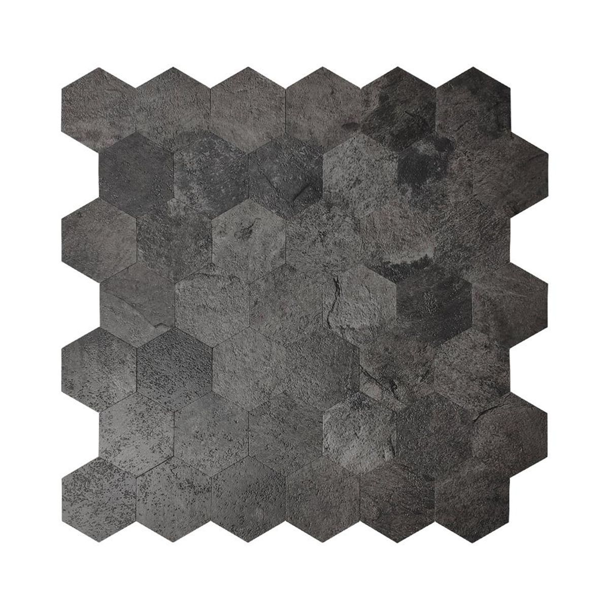 10-pk Hexagon mørkegrå betong selvklebende veggfliser